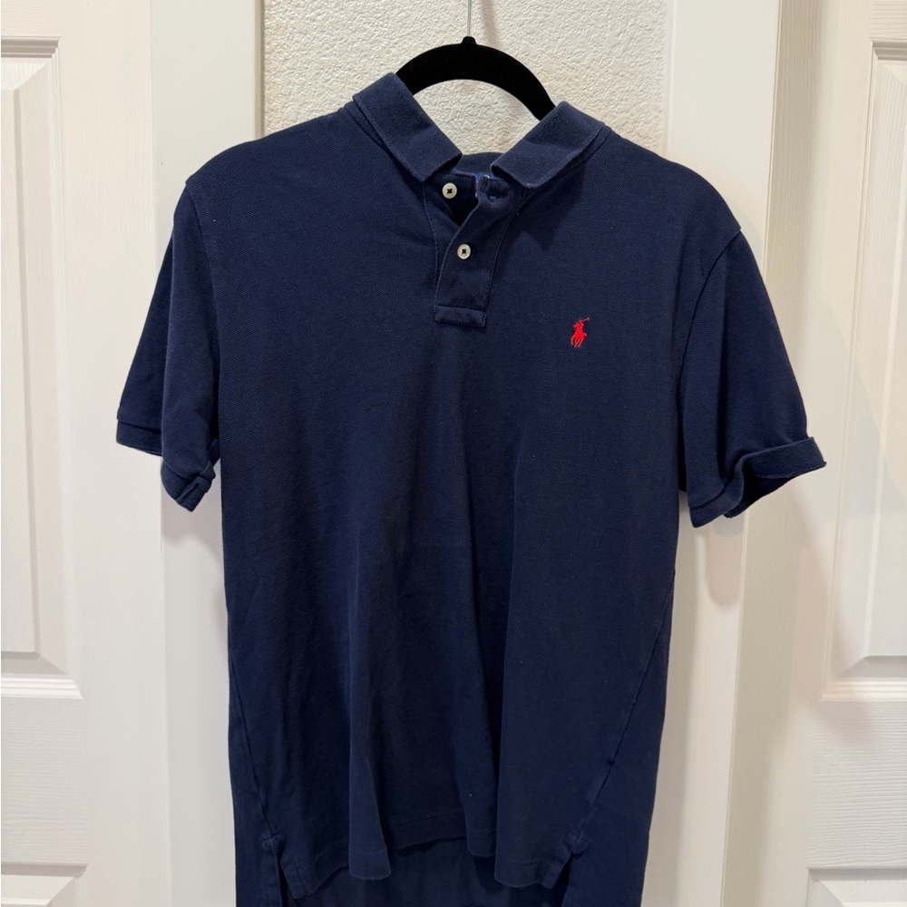 Ralph Lauren Boys Navy Polo Shirt with Red Pony Logo